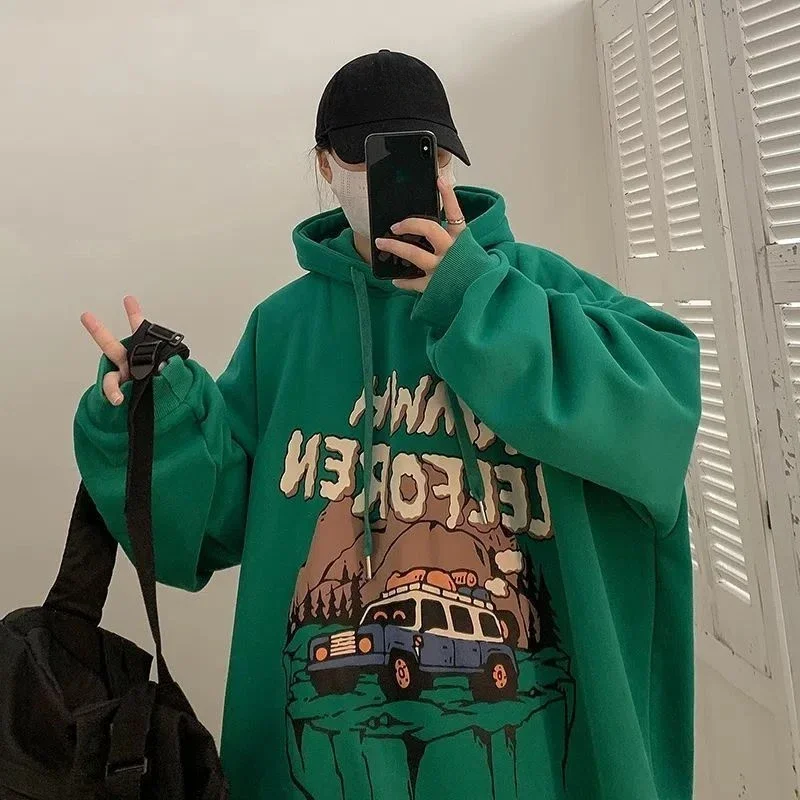 Sweatshirts For Man Print Green Hooded Anime Hoodies Men's Clothing Manga Funny Elegant Hot Offers Streetwear Harajuku Fashion