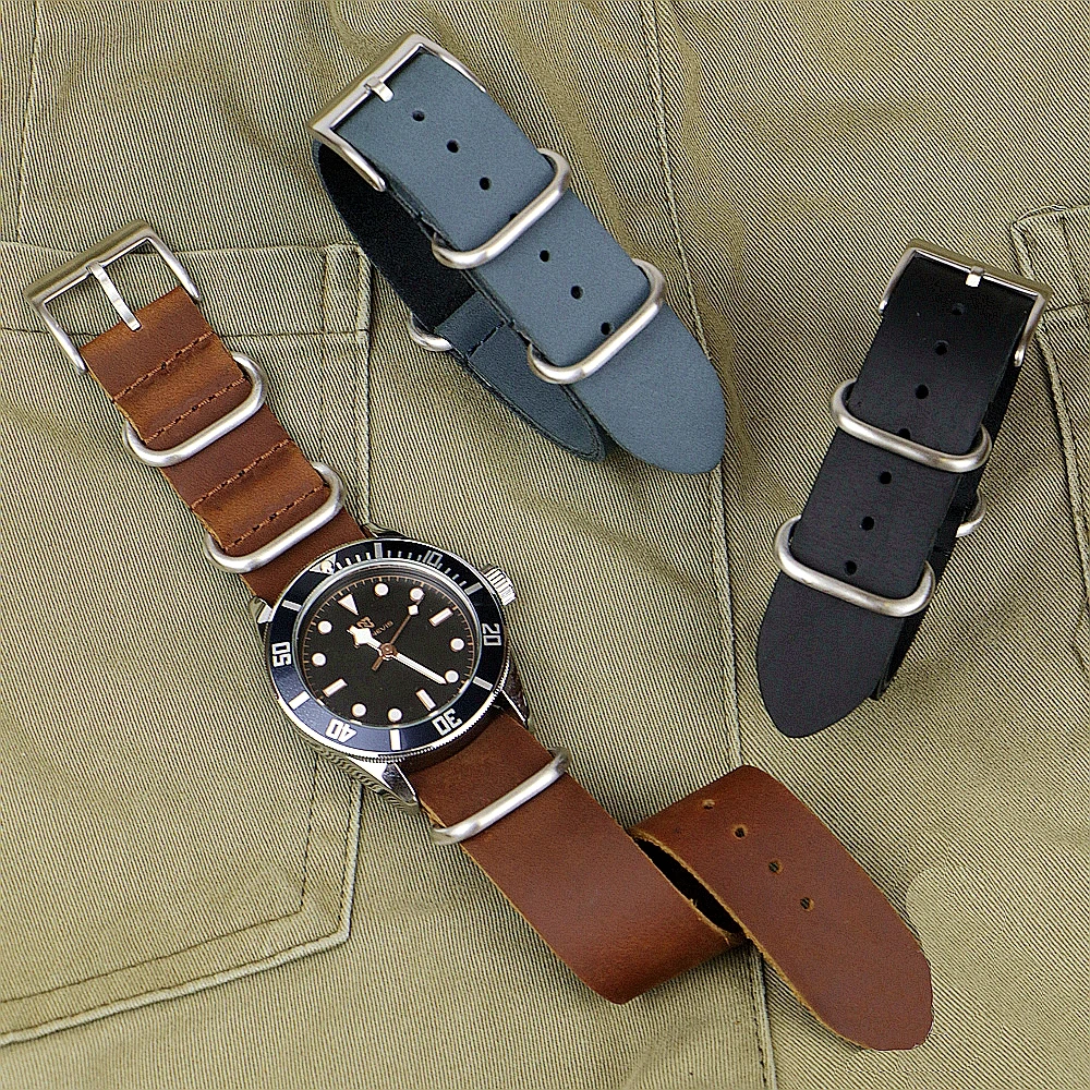 Handmade Vintage 20mm 22mm Crazy Horse Leather Watch Strap Genuine Skin Watchband Wristband Accessories for Men