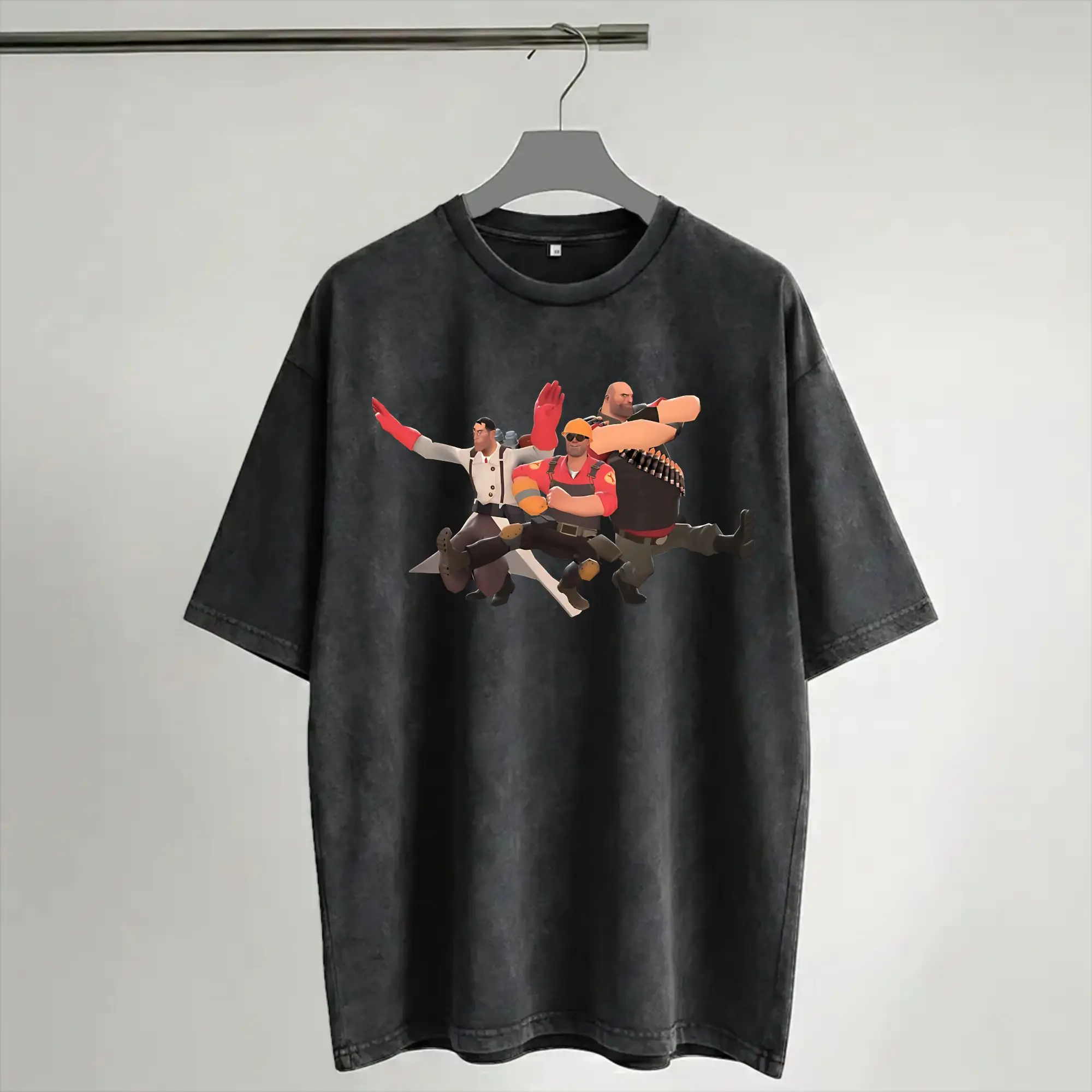 Summer Team Fortress 2 - Kazotsky Kick Russian Dance Washed T Shirt Merch Harajuku T-Shirt  Men Women Tees