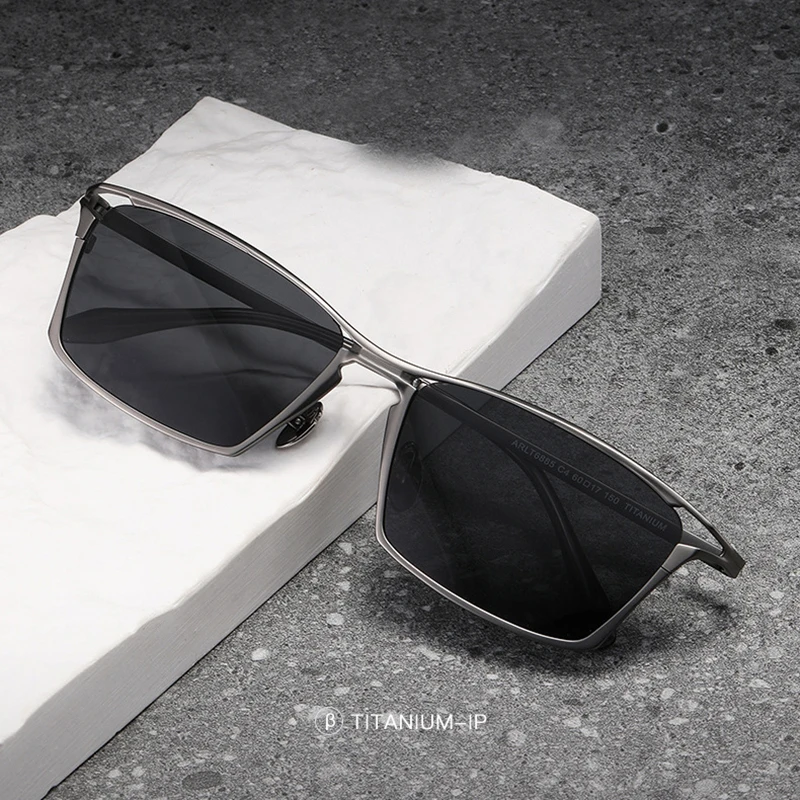 Pure Titanium Rectangle Men's Polarized Sunglasses Trendy Hollow UV400 Sunglass for Women Outdoor Driving Sun Glasses Shades