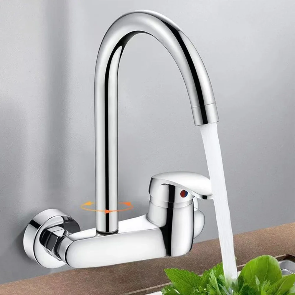 1pcs Kitchen Faucet Wall Mounted Cold Hot Water Faucet Rotating Sink Basin Mixer Tap Brass Chrome Single Handle Faucet