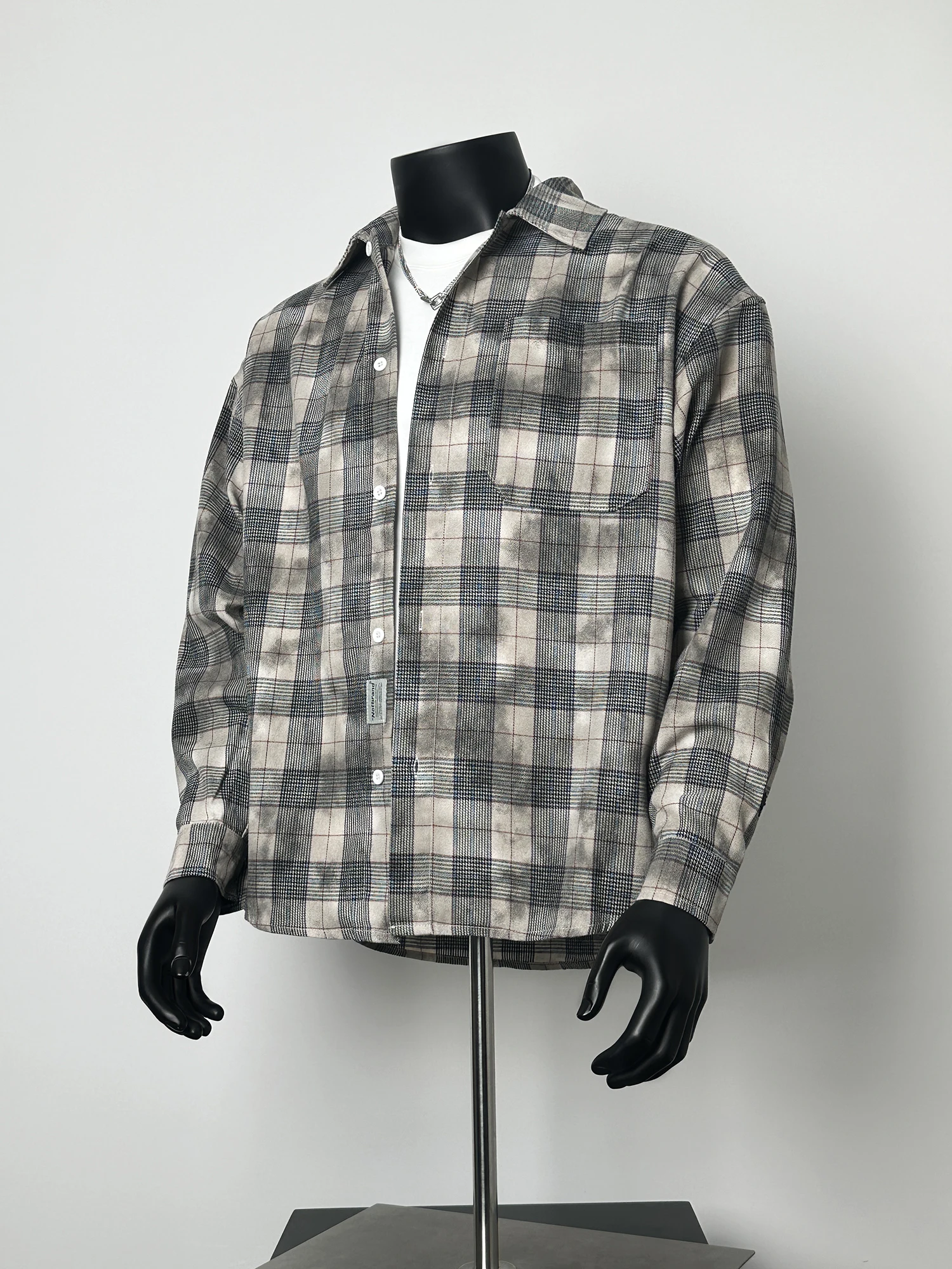 

ANXIE American Retro Dir Dyeing Plaid Long Sve irt Men Spring Trendy Loose Couple Sle Button up Casual irt
