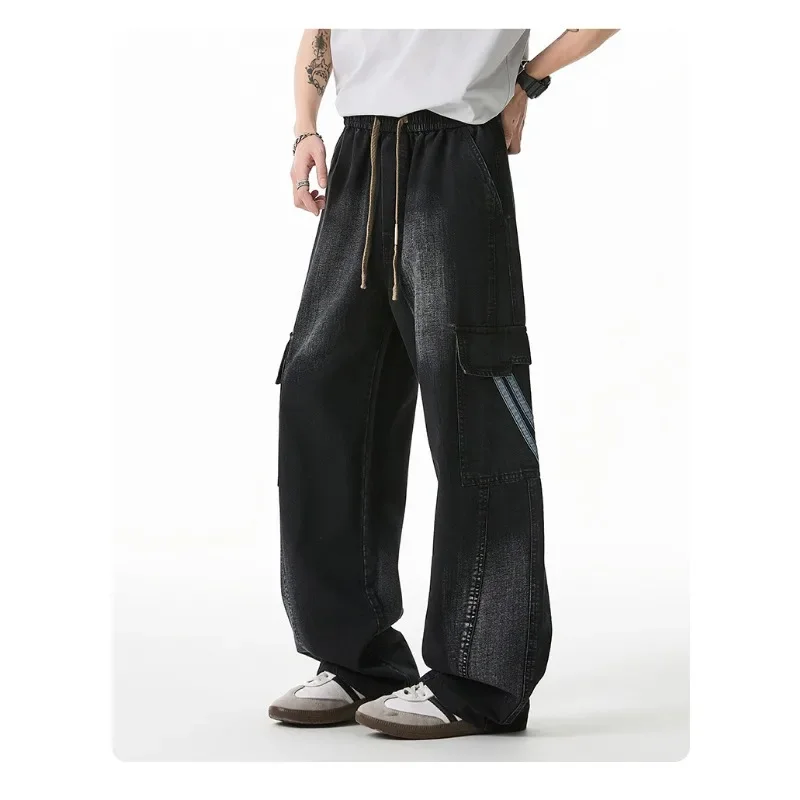 American Style Men's Denim Pants Cargo Washing Fashion Loose Men's Straight Trousers Casual Wide Leg Jeans Big Size 8XL New