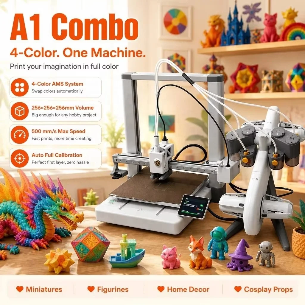 Global Version Bamboo Lab A1 Combo Multi Color 3D Printer AMS Lite High Speed FDM Printer for Hobbyists and Home Makers