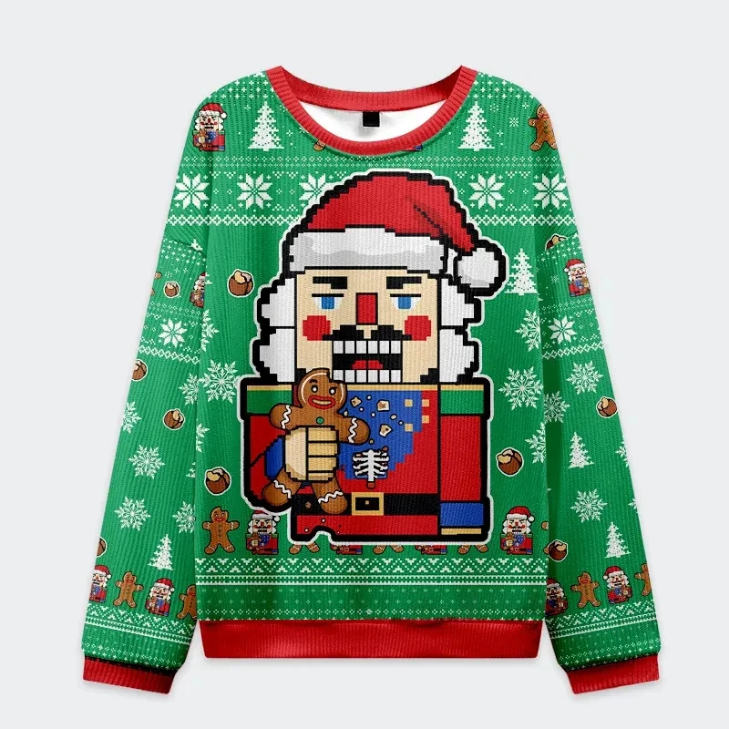2026 New Pixel Nutcracker Gingerbread Man Christmas Sweatshirt Ugly Xmas Pullover Unisex Kids Adult Holiday 3D Print Top