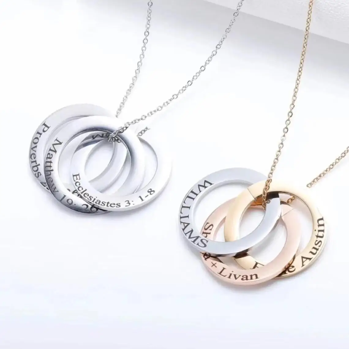 Custom Circle Initial Family Name Personalized Engraved Necklace Linked Circle Stainless Steel Pendant Mothers Gifts for Mom