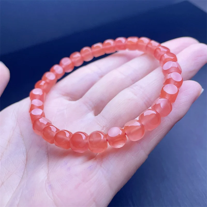 5.8MM Natural Red Agate Cube Bracelet Handmade Crystal Jewelry Stretch Bangle Children Birthday Gift 1pcs