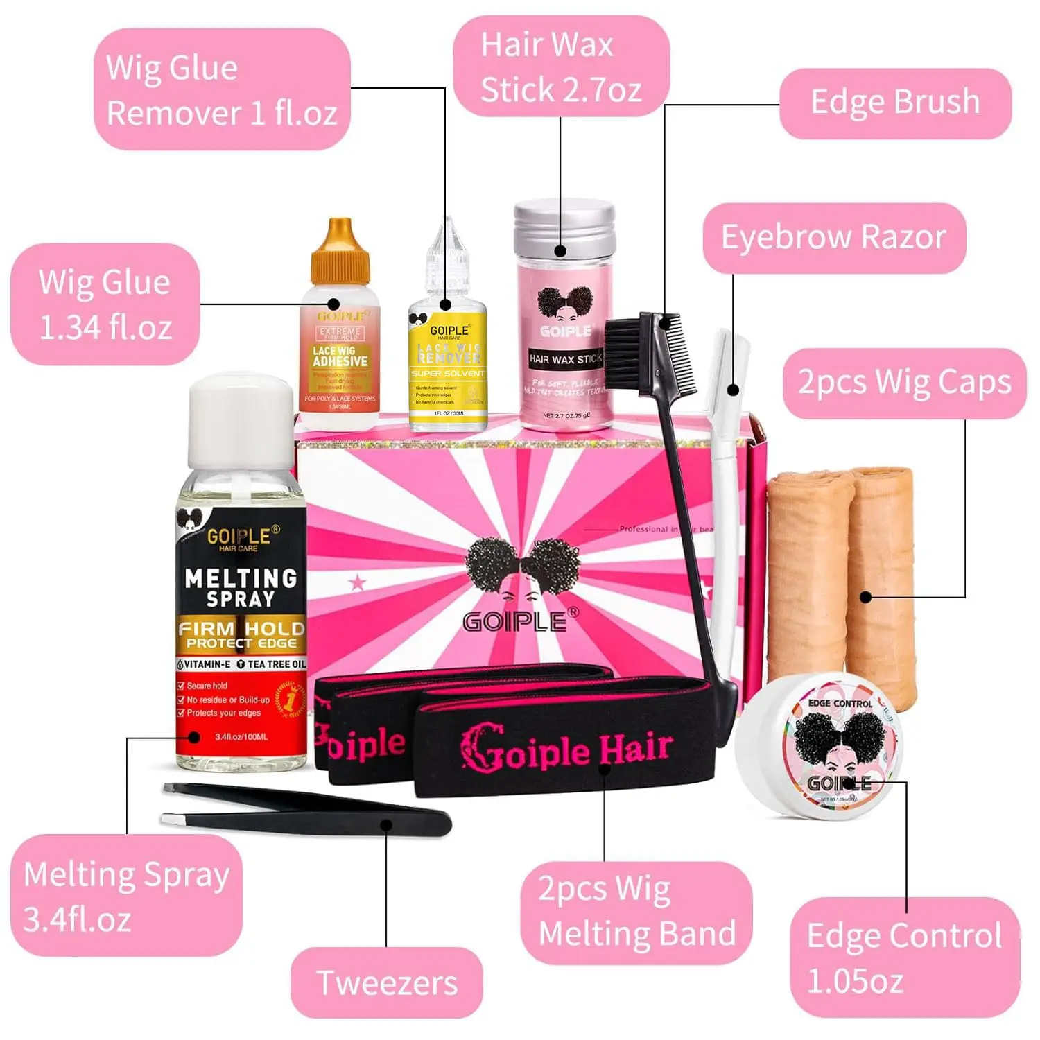 GOIPLE Melting Spray Glue for Lace Front Extra Hold Wig Adhesive Bond Tool and Remover Slick Hair Wax Stick Edge Control Gel Kit
