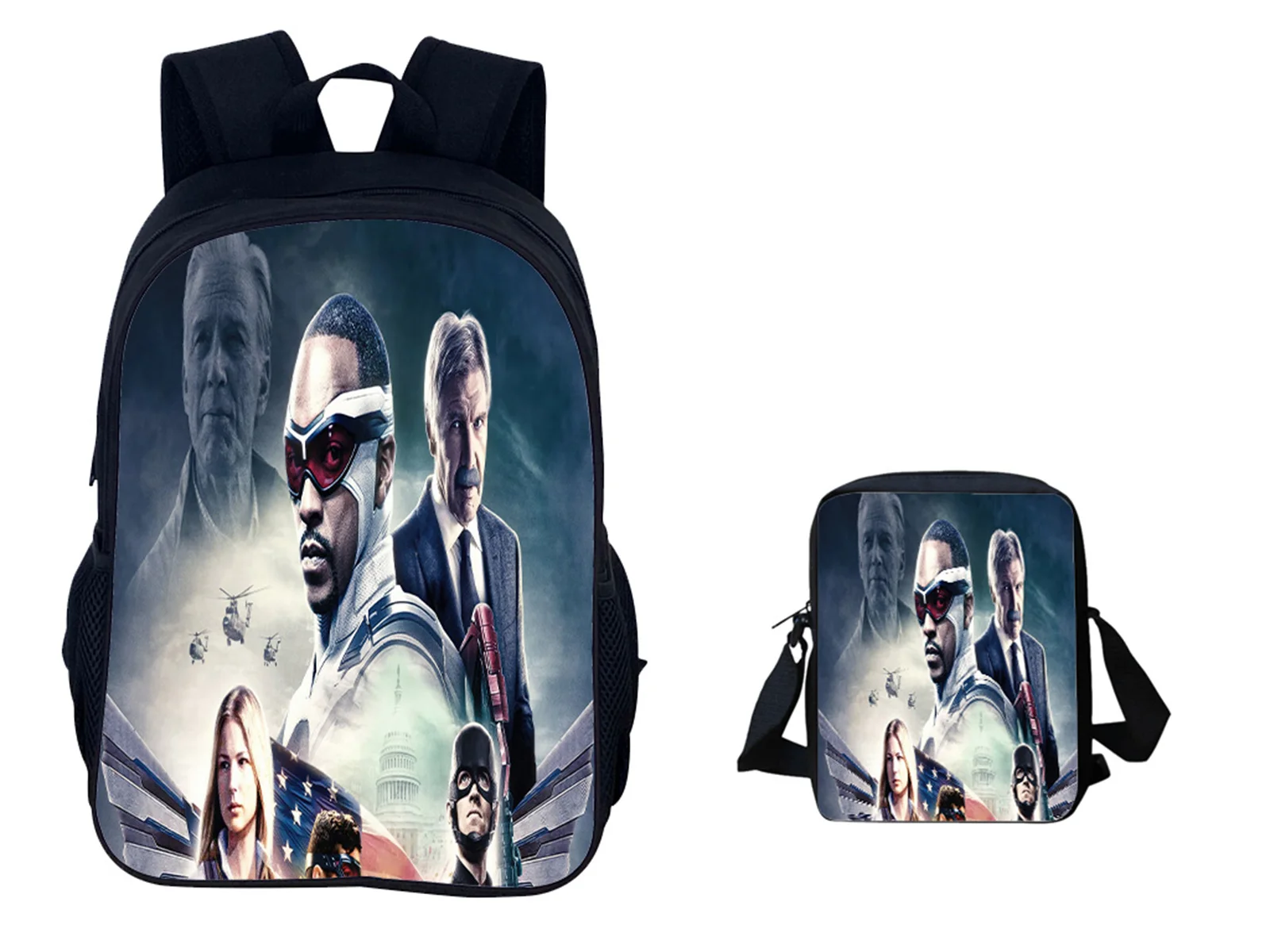

Student 2 in 1 Book Bag Set Classic Captain America Backpack+Casual Side Bag 2 Pcs Set,Kids Back to School Bags