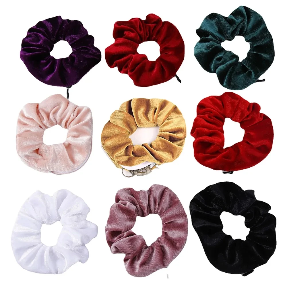 Portable Scrunchie Hidden Safe Sight Secret Hair Tie Compartment Storage Case With Zipper Hide Key Cash jewelry Travel Outdoor