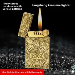 Zorro 552 brass engraved guardian angel fuel lighter, crisp sound, windproof retro grinding wheel ignition, high-end men's gift