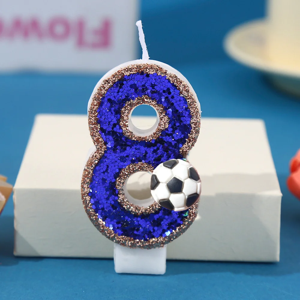 Creative Super Sequins Wind Anniversary Cake Candle Blue Football Digital Candle