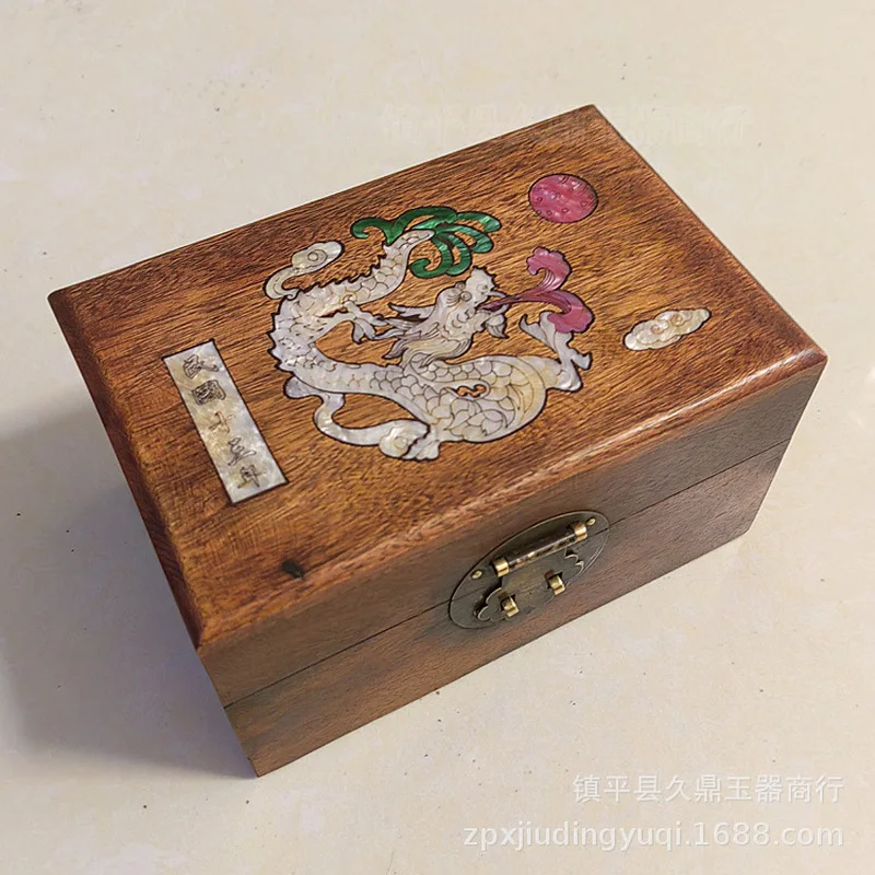 jewelry , antique collection with carved and painted designs, solid wood box for home use