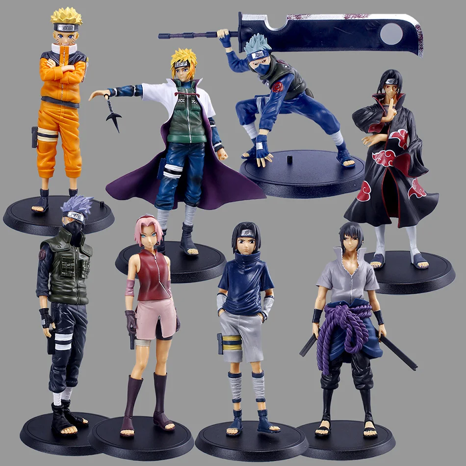 Figura de Anime Bandai Naruto de 20cm Shippuden Uchiha Sasuke Hatake Kakashi Namikaze Minato colección de figuras de acción modelo juguetes regalos