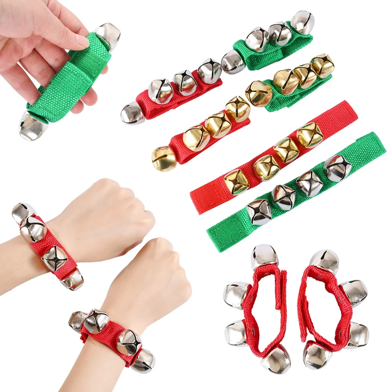 2Pcs Bracelet Wrist Bells Ankle Jingle Bell Wristband Musical Tambourine Rhythm Percussion Instrument Kids Educational Props