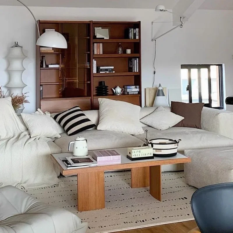 Cream style Nordic coffee table simple retro solid wood living room small apartment net red tea table B & B log home tea table