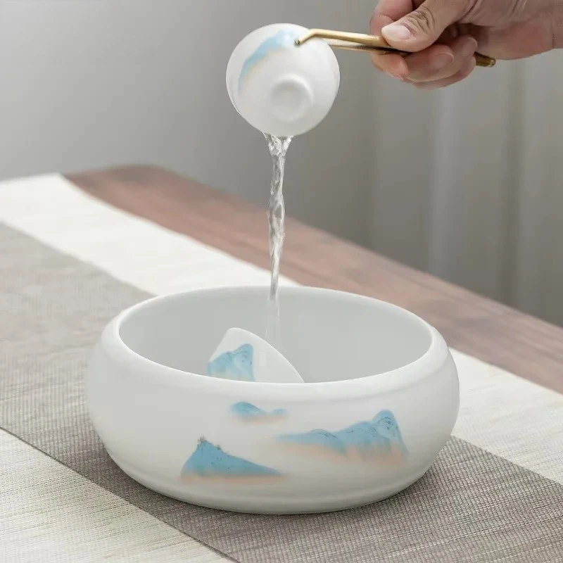 Ceramic Whiteware Ceramic Tea Basin Large Writing-Brush Washer Washed Tea Basin Tea Bowl Kung Fu  Accessories