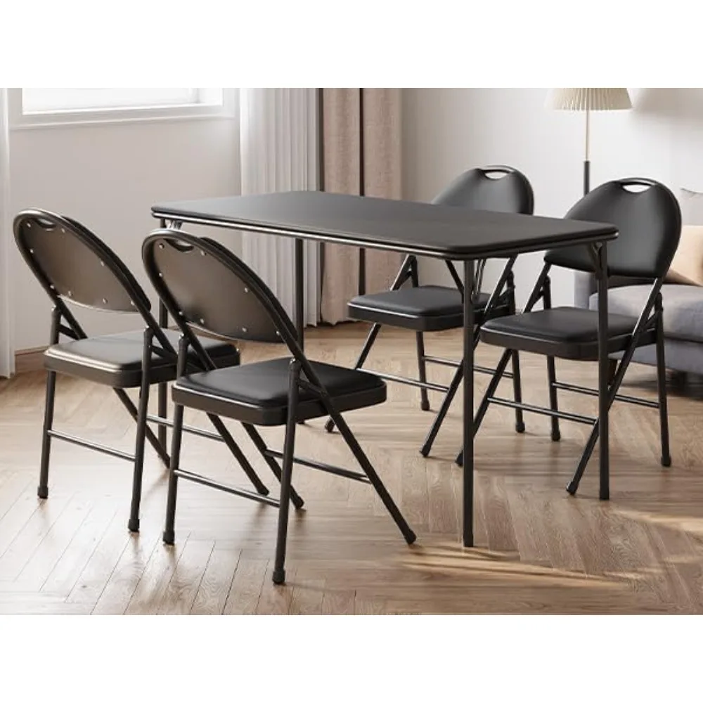 طقم طاولة وكراسي مستطيلة قابلة للطي مكونة من 5 قطع، طاولة وكراسي بطاقات محمولة قابلة للطي، سطح طاولة مقاوم للخدش والبقع، من أجل