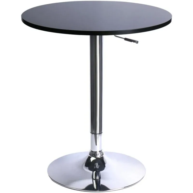 Round Top Adjustable Bar Table, Pub Table with Silver Leg and Base (Black) US(Origin)