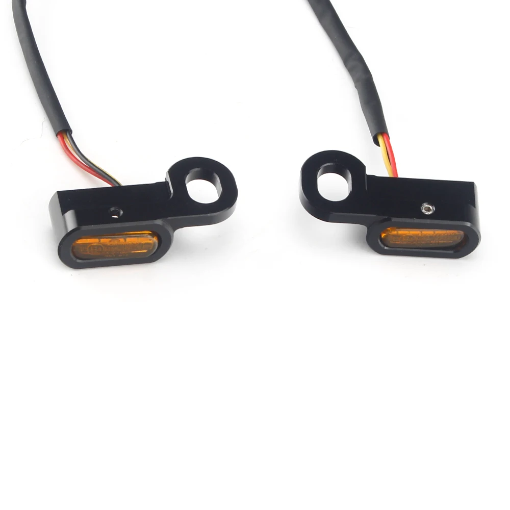 Black E4 LED Mini Motorcycle Front Turn Signals Amber for Touring 2014-21