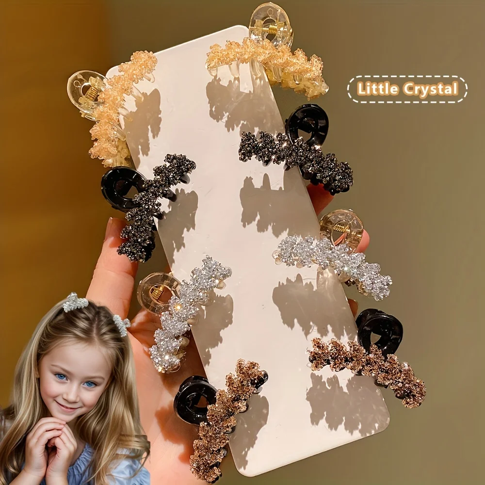 4/8 Pieces of Children\'s Affordable Luxury Rhinestone Small Hair Clips, High-End Little Girl\'s Half-Up Hair Shark Clip for the Back of the Head