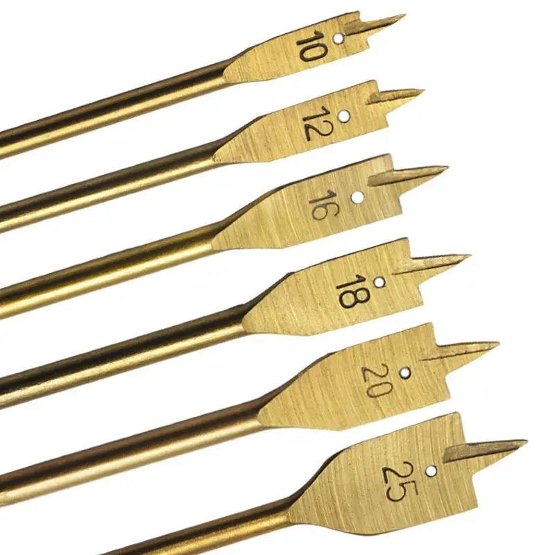 6PCS Titanium Coating Hex Shank Spade Bits Set Flat Boring Bit Wood Drill Bit Power Tools