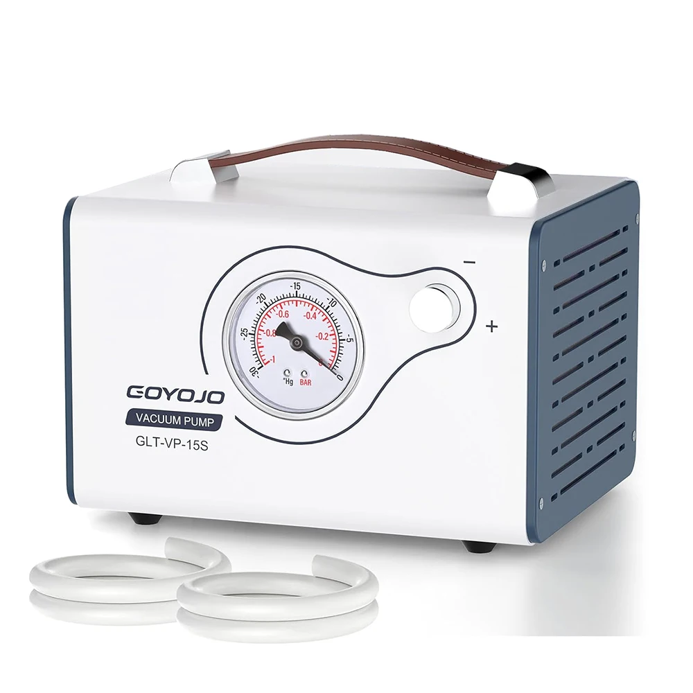 Adjustable Lab Vacuum Pump, GOYOJO 15L/Min Oil-Free Diaphragm Vacuum Pump, Oilless Filtration Vacuum Pumps with 2 Silicone Hoses, Low Noise, Portable Design,110V-220V