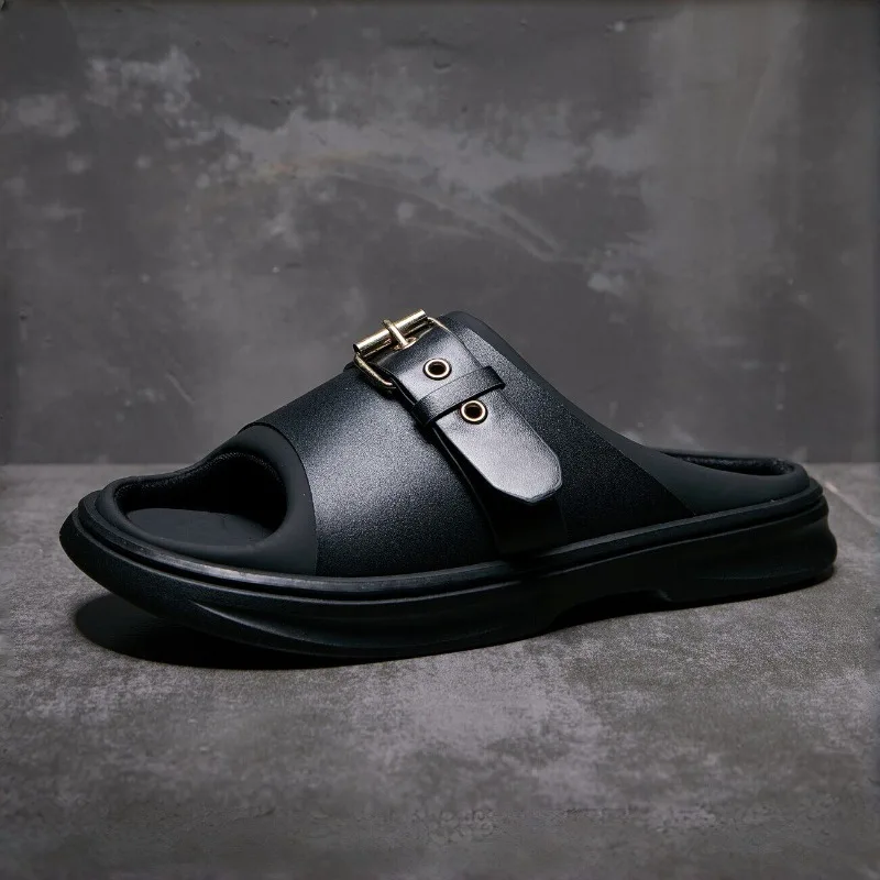 

Designer Luxury Fashion Slippers Men's Shoes Metal Buckle Thick Bottom Summer Outdoor Wear Anti Slip Trendy Casual Sandals Male