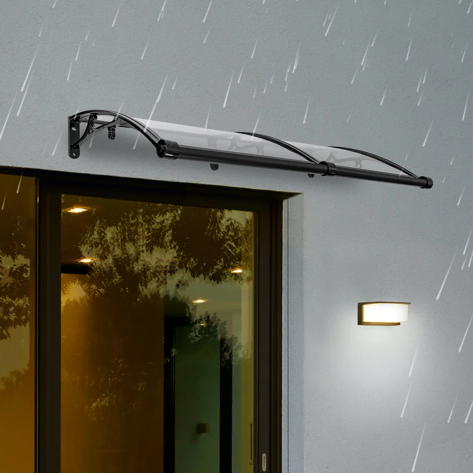 Vordach für Haustür W | Schwarzer Rahmen + transparente Platte, Vordach für Haustür 120 x 60 cm für den Außenbereich, Sonnenschutz, Regenschutz