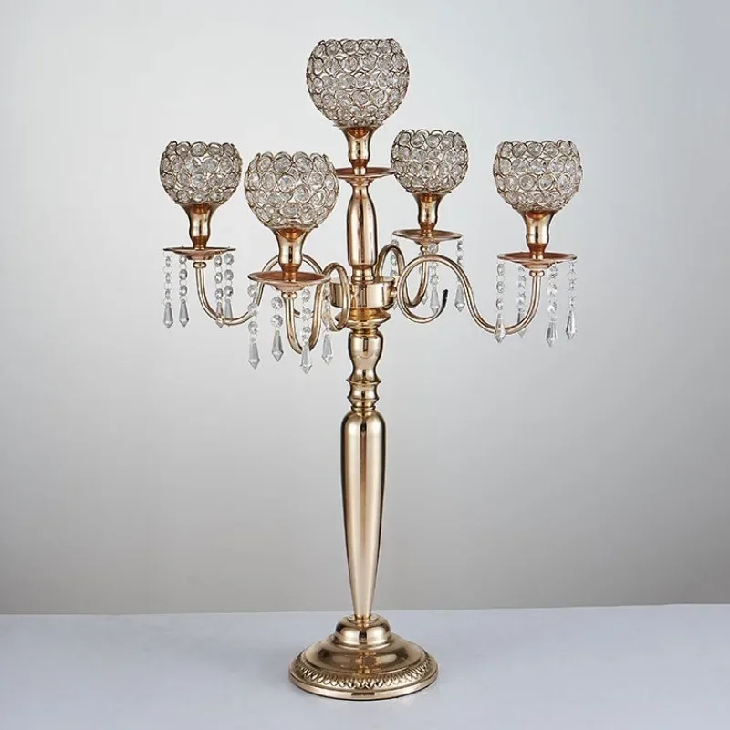 New Style 5-arms Gold Crystal Candelabras Table Centerpieces Wedding Candle Holder Centerpiece Party Decor