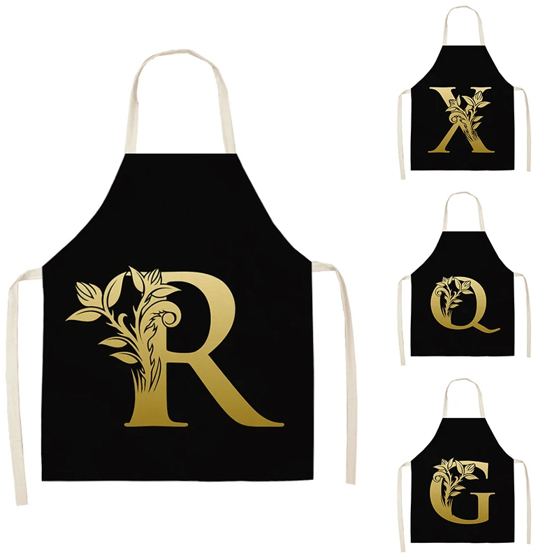 Letter printed apron kitchen sleeveless cotton and linen apron home cooking baking barbecue apron cleaning accessories