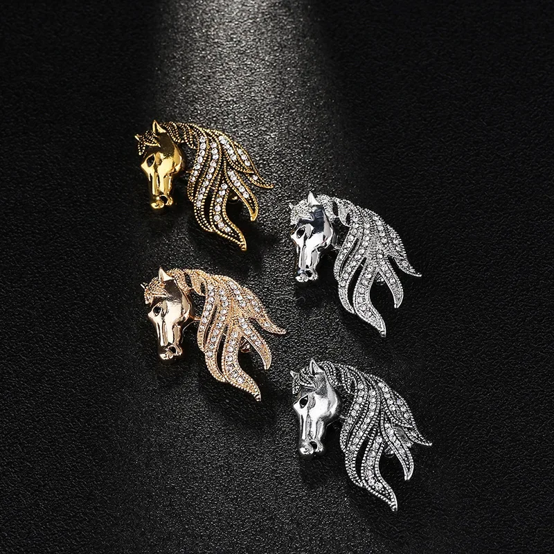 Retro High-grade Crystal Animal Horse Brooch Men\'s Suit Shirt Corsage Lapel Pin Badge Clothing Brooches for Women Accessories