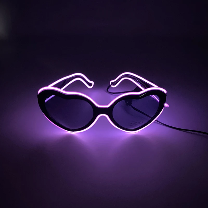 LED LIGHT Heart Sunglasses Birthday NightClub Neon Music Toys Party Y2k Supplies Glowing Cute Heart Bezel Glasses Toys Funny Toy