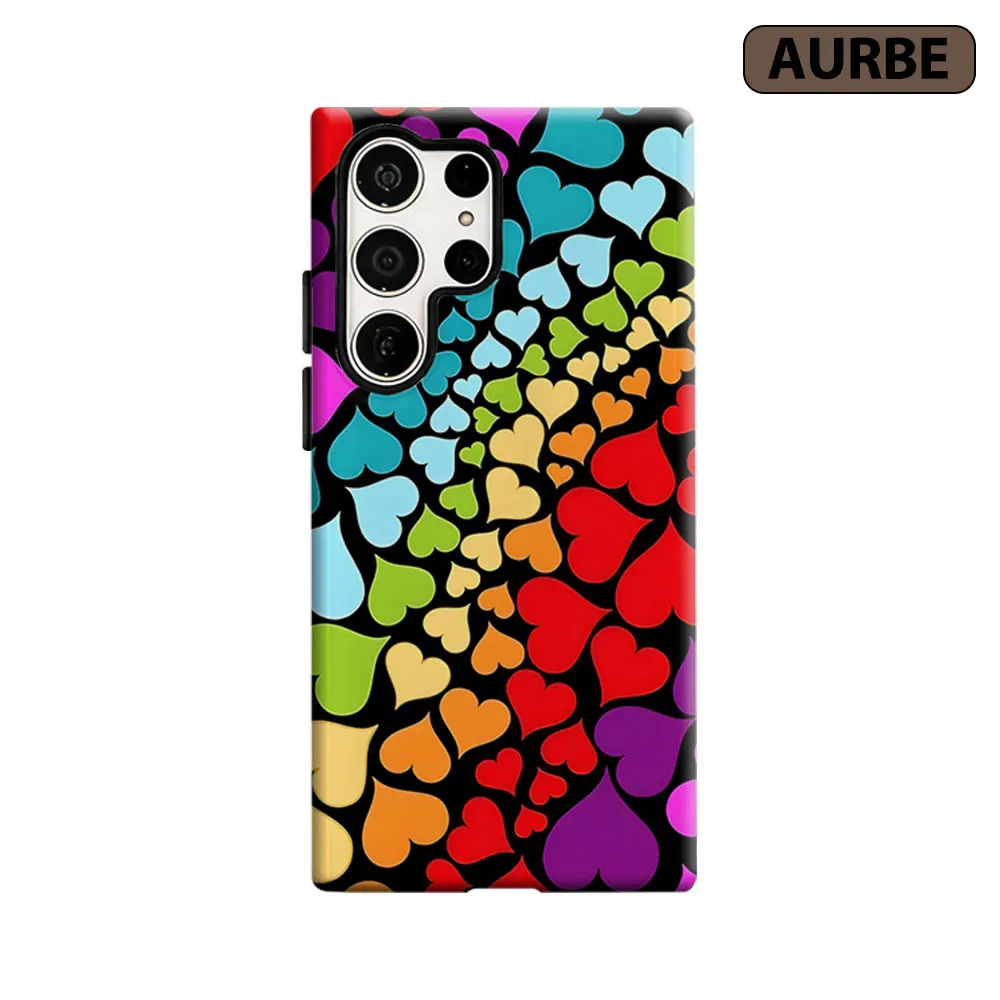 Rainbow Color Hearts Phone Case For Samsung Galaxy S26 S25 S24 S23 Ultra Plus HD Hard Double Layer Film Cover
