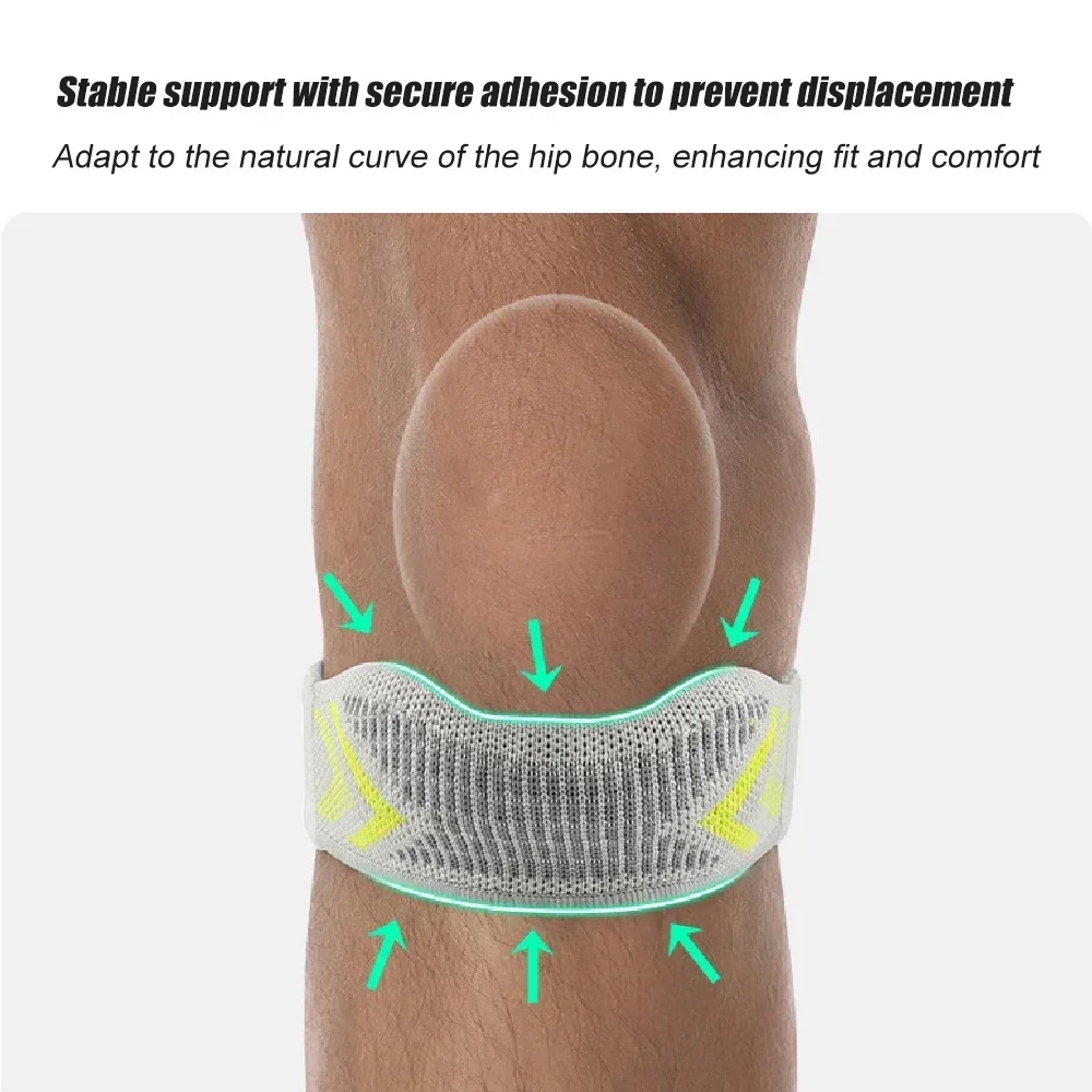 1PCS NEW Silicone Shock Absorbing Patella Support Band, Adjustable Compression Patellar Tendon Strap, Sports Knee Guard for Men