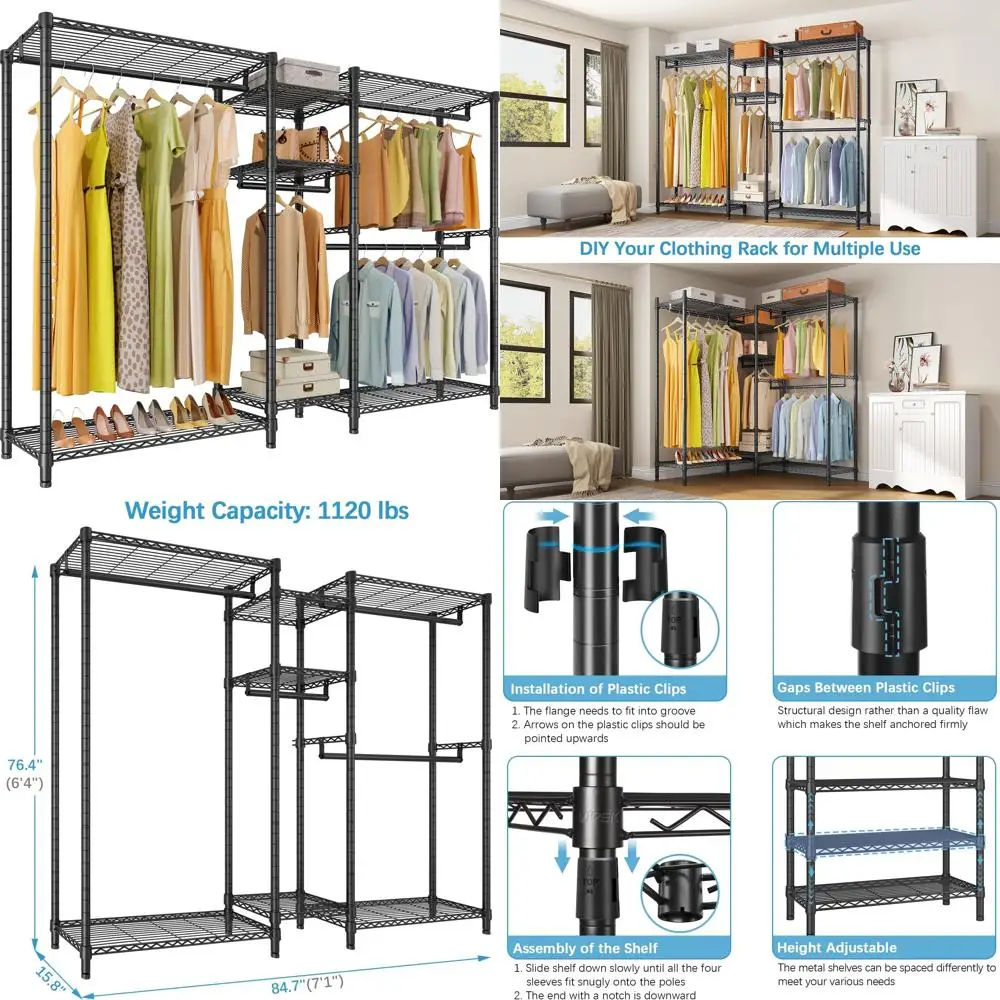رف خزانة ملابس معدني عالي التحمل قائم بذاته لتعليق الملابس - حل تخزين الملابس الكلاسيكي V6 Plus