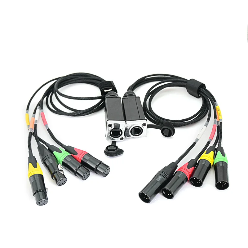 1Pair RJ45 Ethercon to 4x XLR DMX 5-Pin Male and Female Break Out Splitter Cable 4 Channel Split Audio DJ Light Snake Extender