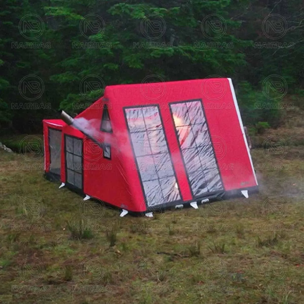 เต็นท์แคมป์ปิ้งสำหรับครอบครัว สีแดง ทำจาก PVC กันน้ำ แบบเป่าลม สำหรับตั้งแคมป์ 4 ฤดู
