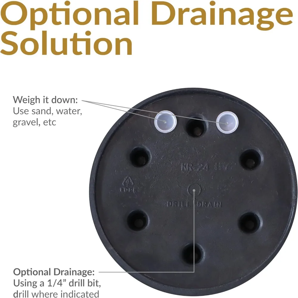 Большая 24-дюймовая пластиковая круглая кашпо с двойными стенками для улицы, дренажем и функцией для наполнения