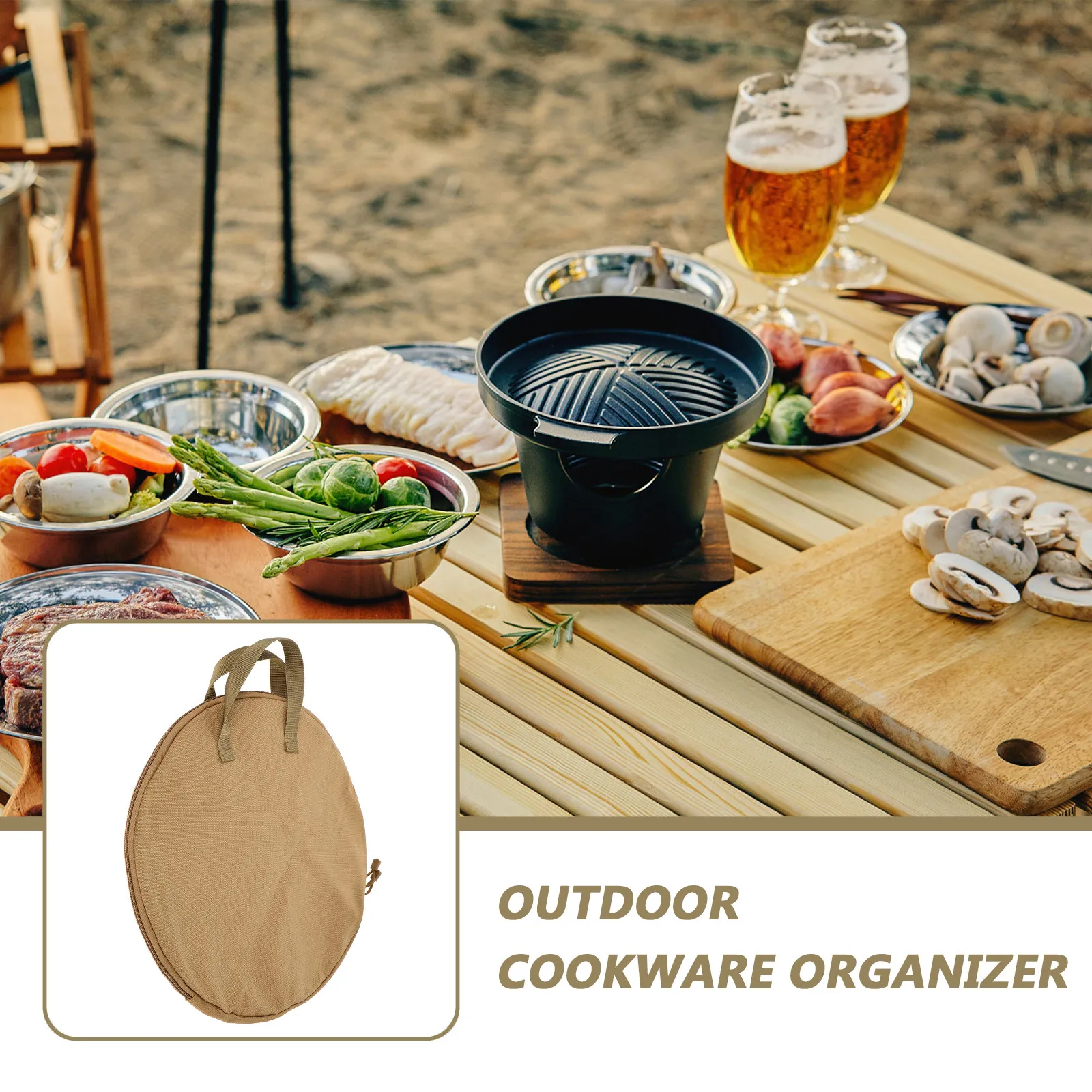 Outdoor Cast Iron Pot Storage Bag Multifunctional Grill Pan Skillet Frying Pan Bag Portable Camping Cookware Organizer