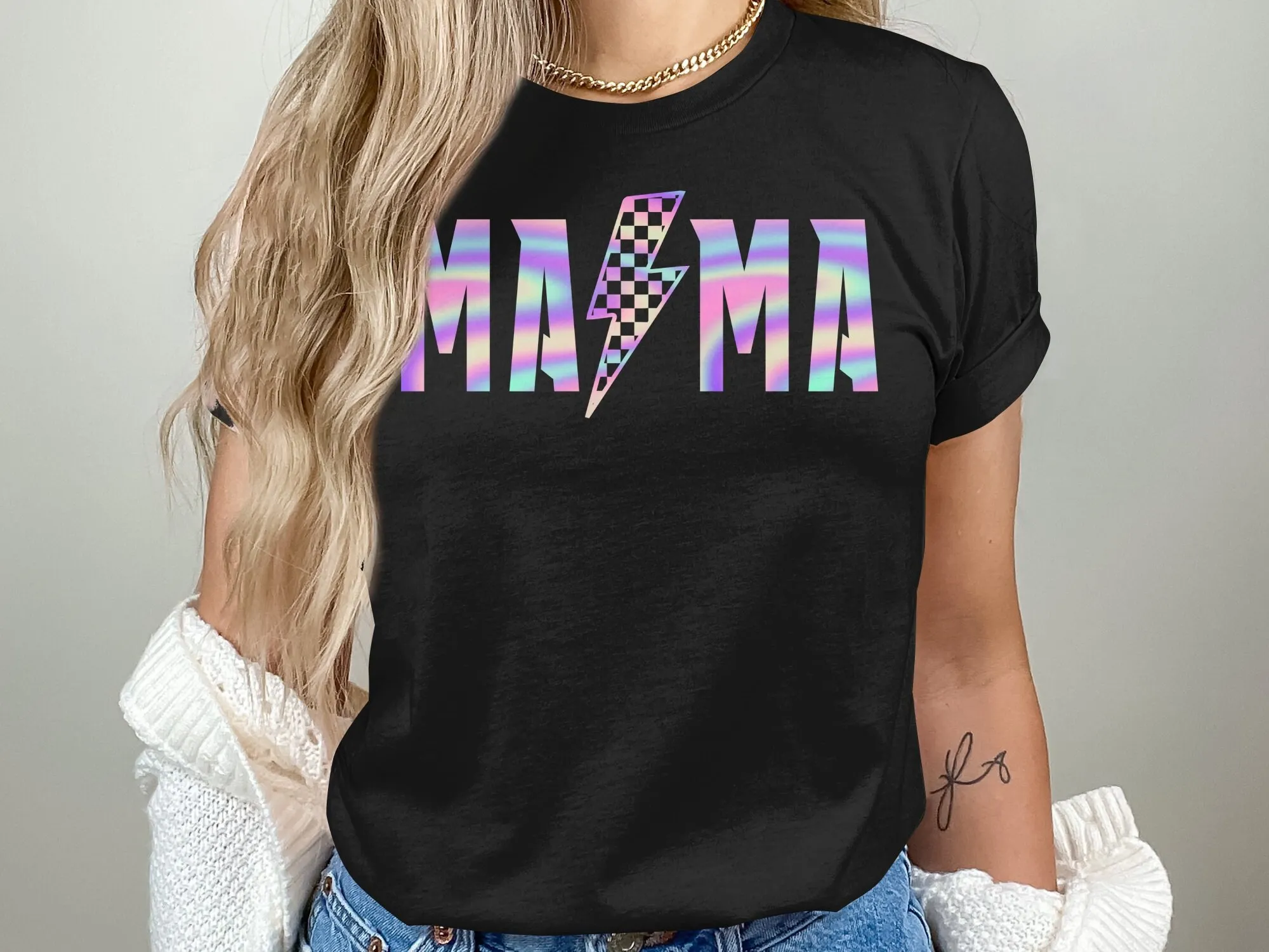 Colorful Magma Text T Shirt Iridescent Shimmer Print Fashion Casual Wear Handmade