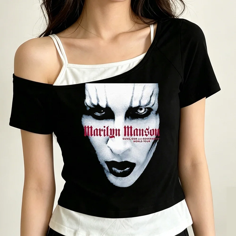 Marilyn Manson crop top women anime harajuku alternative  emo goth tshirt gothic jojifuku goth gyaru korean fashion