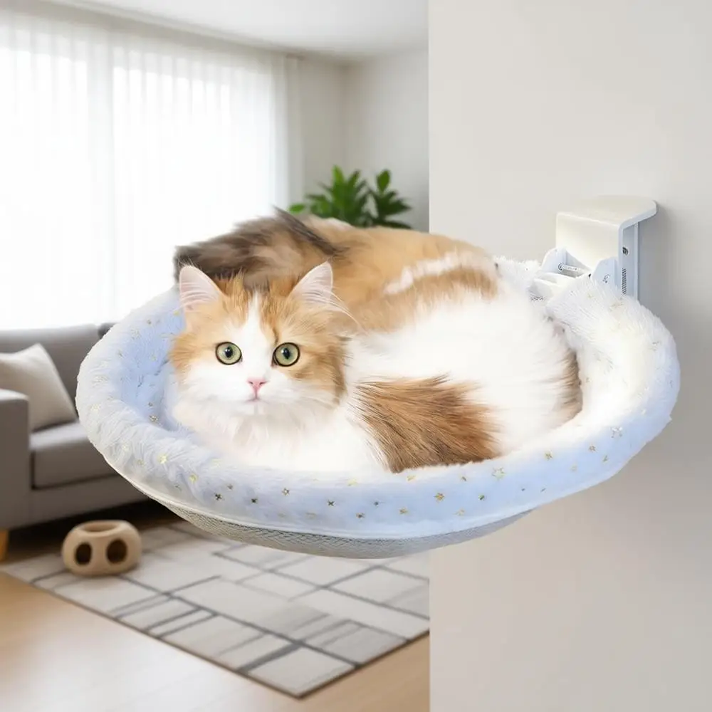 

Cat Desk Bed, Home Office Cat Perch, 360° Rotating Adjustable Shelf, Removable Soft Pet Nest Bed, Modern Kitten Furniture Attach