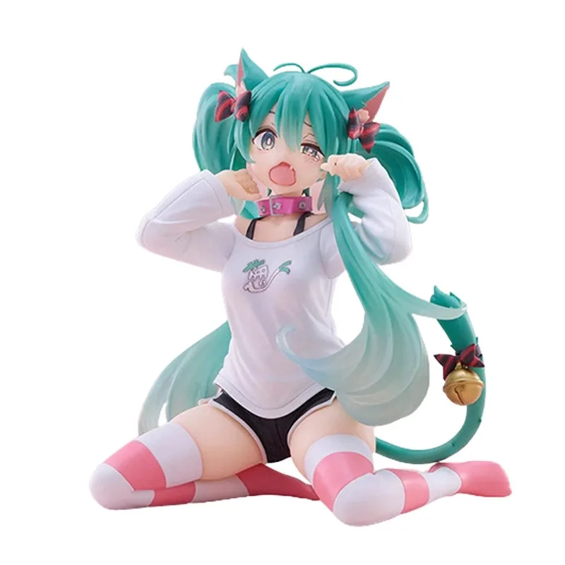 TAiTO Assembly Scenery Figure Desktop Cute Hatsune Miku Cat Ear Short-sleeved T-shirt Cute Anime Figure Model Gift