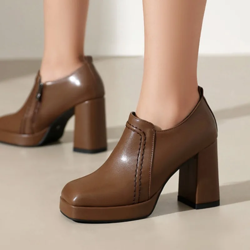 

Women Pumps Square Toe Block Heels Slip On Belt Buckle Plus Size 45 46 47 Soft Fashion New Design Summer Shoes