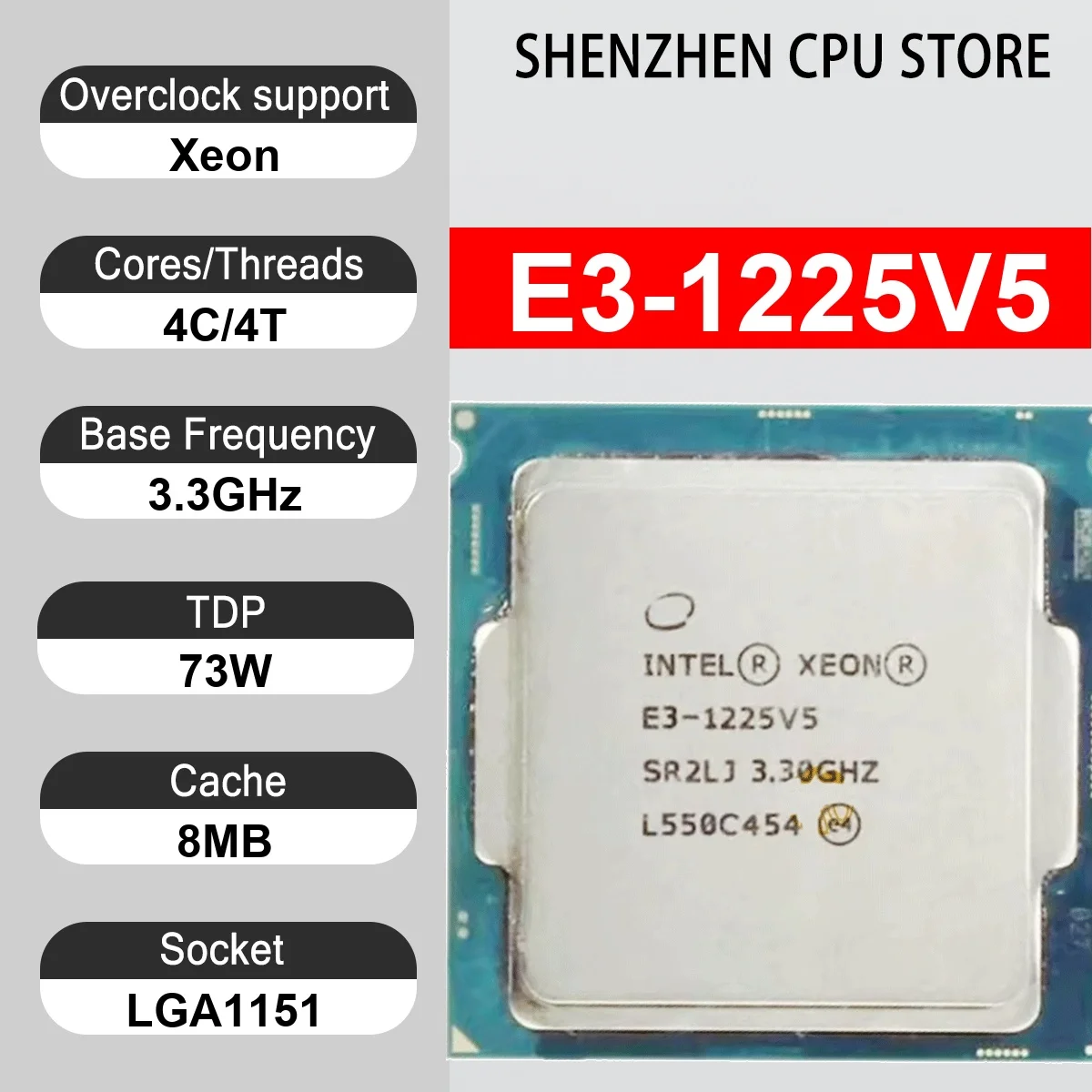 Intel Xeon E3-1225V5 4 Core 4 Thread 3.3GHz 73W 8MB Cache 14nm Skylake DDR4-2133/2400 MHz SR2PT LGA1151 HD Graphics P530
