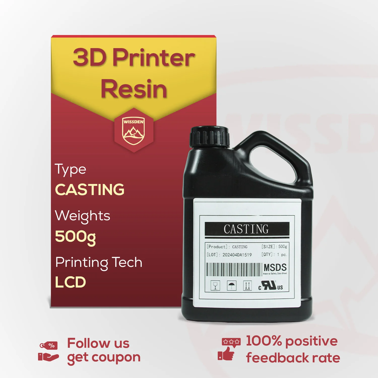 

Wissden Dental 3D Printer Resin,Castable Resin,High Precision Dental materials,500g /Bottle