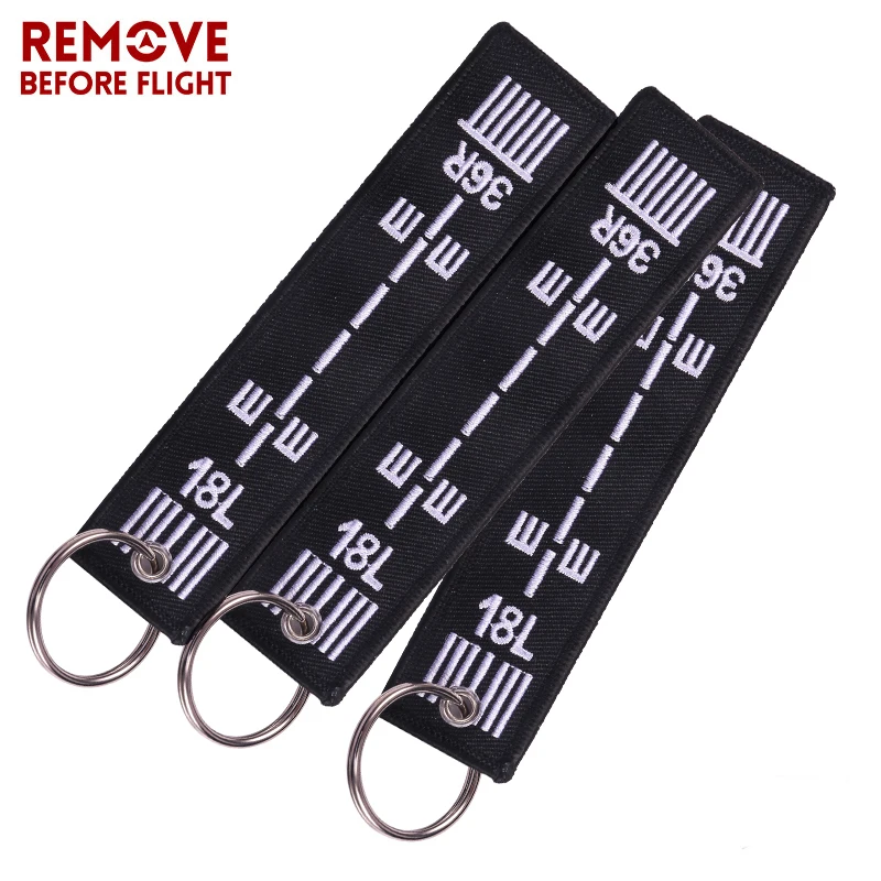 3PCS Black Airway Key Chain 18L36R Embroidery Key Fobs Key Tag For Aviation Gifts Car Key Pendant Keychains Chaveiro