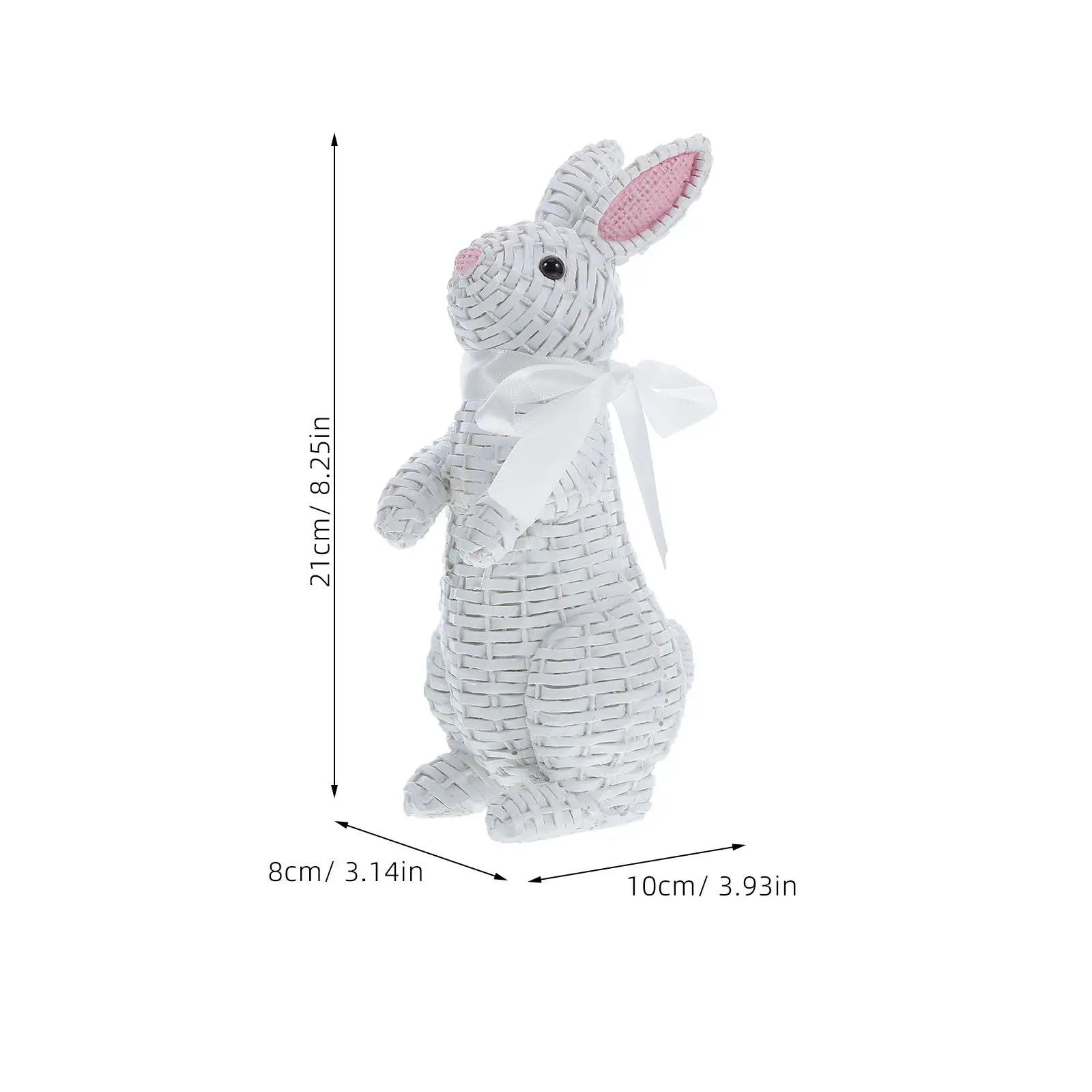 European Inspired Resin Bunny Statue Rattan Weave Effect Bowknot Spring Garden Indoor Outdoor Decoration Bunny