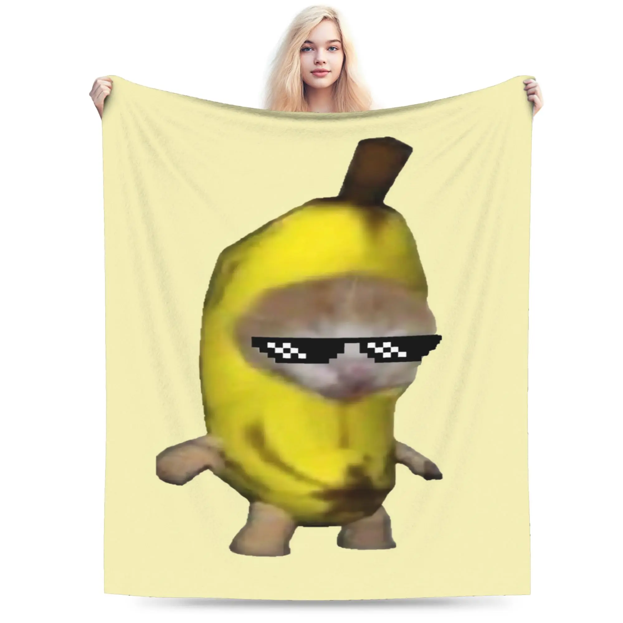 Banana Cat Happy Bananacat Meme Blankets  Camping Flannel Bedding Throws For Outdoor Warm Soft Custom Quality Bedspread Gift